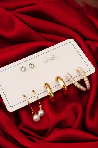 gold plated pearl and crystal hoop earring set