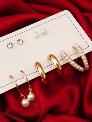 gold plated pearl and crystal hoop earring set 5