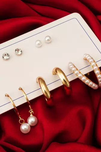 gold plated pearl and crystal hoop earring set