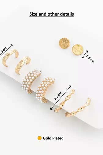 gold plated pearl huggie and textured hoop set
