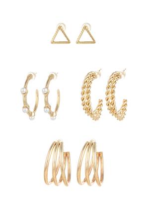 gold plated textured hoop and pearl stud set 1