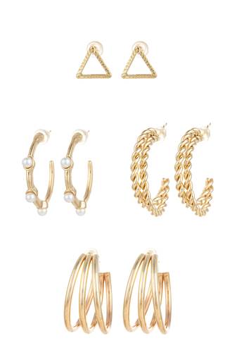 gold plated textured hoop and pearl stud set