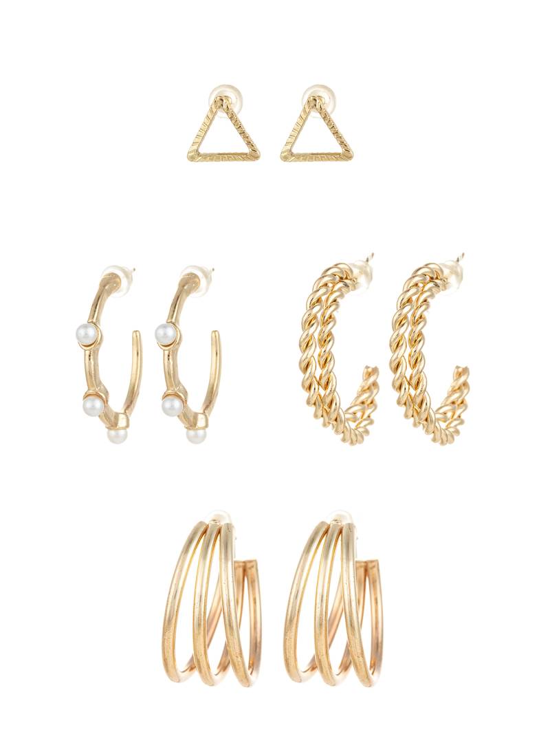gold plated textured hoop and pearl stud set
