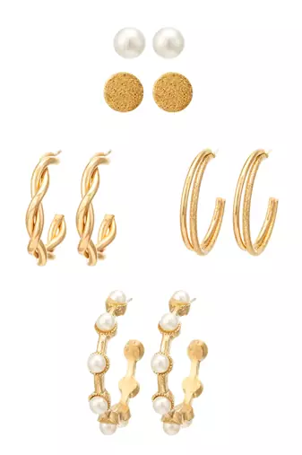 gold plated textured hoop and pearl stud set