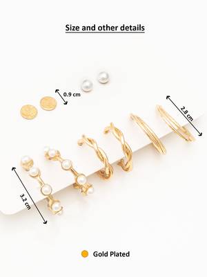 gold plated textured hoop and pearl stud set 4