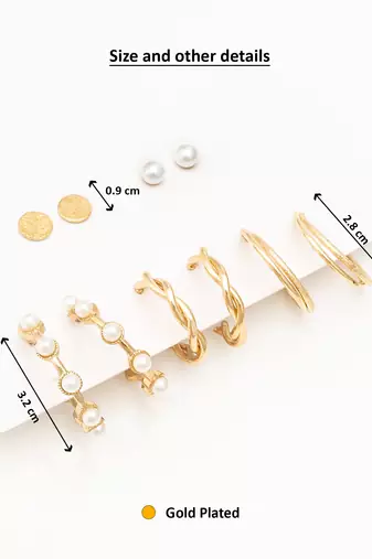 gold plated textured hoop and pearl stud set