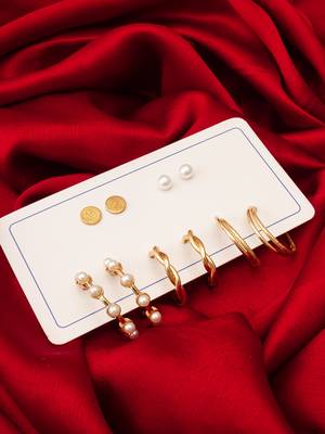 gold plated textured hoop and pearl stud set 5