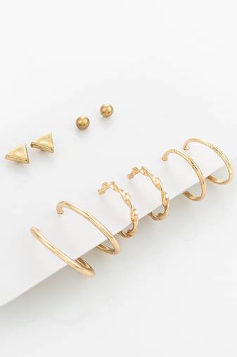 gold plated geometric stud and hoop earring set