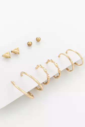 gold plated geometric stud and hoop earring set