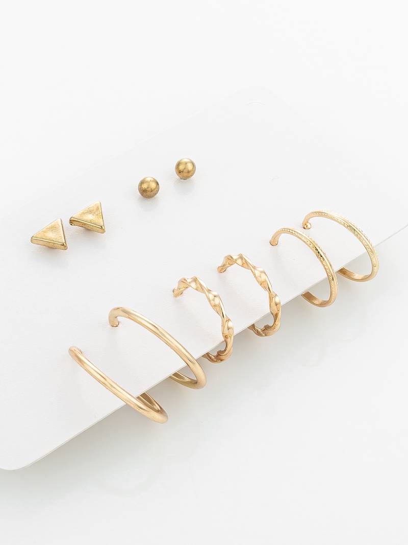 gold plated geometric stud and hoop earring set