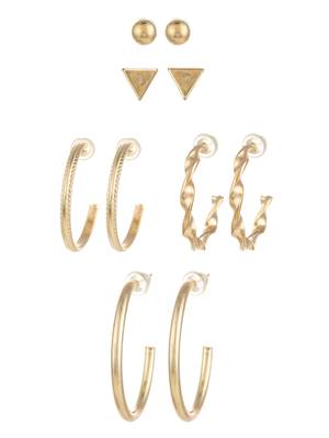 gold plated geometric stud and hoop earring set 2