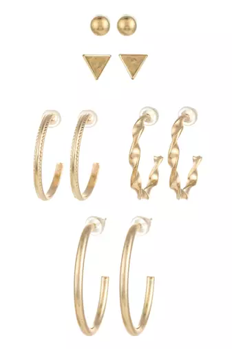 gold plated geometric stud and hoop earring set