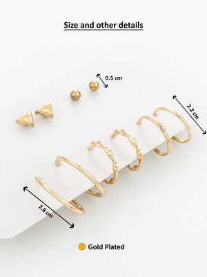 gold plated geometric stud and hoop earring set 3