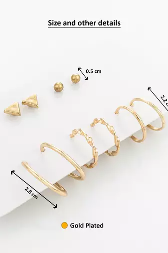 gold plated geometric stud and hoop earring set