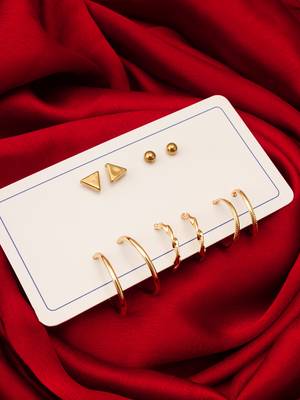 gold plated geometric stud and hoop earring set 4