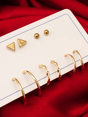 gold plated geometric stud and hoop earring set 5