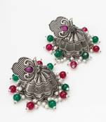 oxidized multicolor beaded statement jhumka earrings