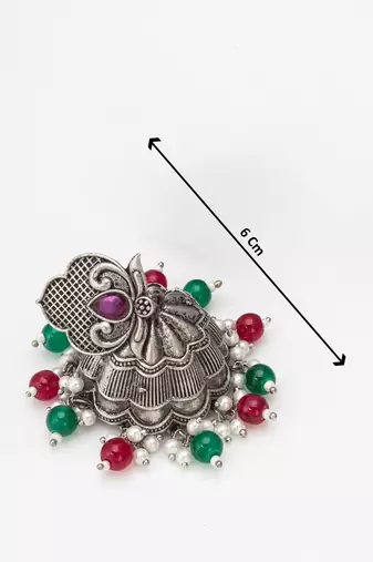 oxidized multicolor beaded statement jhumka earrings