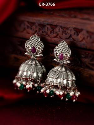 oxidized multicolor beaded statement jhumka earrings 5