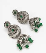 oxidized green beaded traditional jhumka earrings