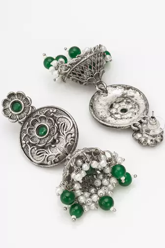 oxidized green beaded traditional jhumka earrings