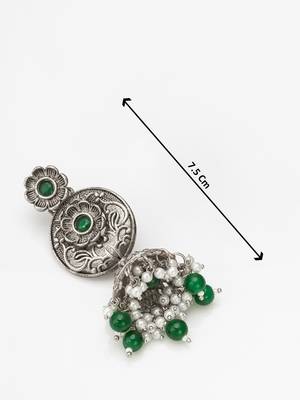 oxidized green beaded traditional jhumka earrings 3