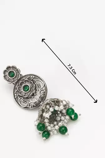 oxidized green beaded traditional jhumka earrings