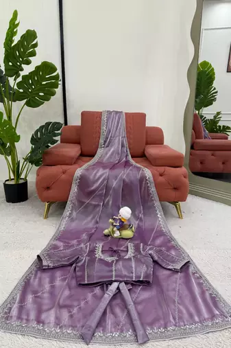 lavender silk blend sequin embroidered saree with blouse