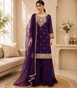 Purple foux georgette sequence work plazo suit set