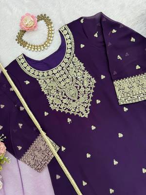 Purple foux georgette sequin work plazo suit set 4