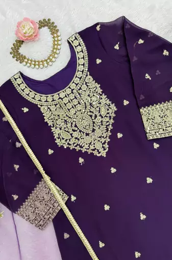 Purple foux georgette sequin work plazo suit set