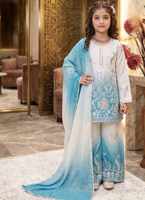 Designer party wear heavy natural crepe kids top plazzo & dupatta set 1