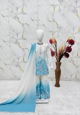 Designer party wear heavy natural crepe kids top plazzo & dupatta set 2