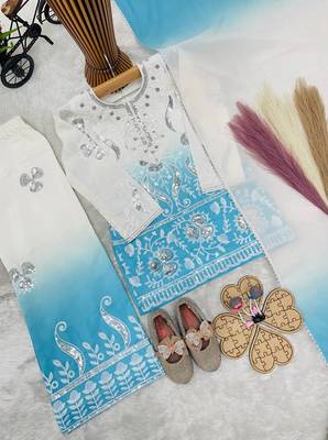 Designer party wear heavy natural crepe kids top plazzo & dupatta set 3