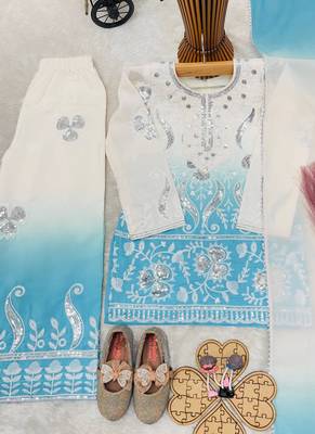 Designer party wear heavy natural crepe kids top plazzo & dupatta set 4