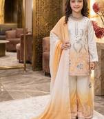 Designer party wear heavy natural crepe kids top plazzo & dupatta set