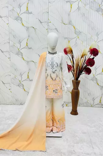 Designer party wear heavy natural crepe kids top plazzo & dupatta set