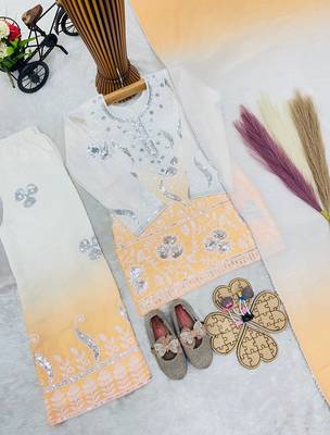 Designer party wear heavy natural crepe kids top plazzo & dupatta set 3