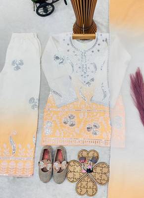 Designer party wear heavy natural crepe kids top plazzo & dupatta set 4