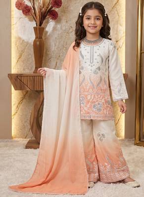 Designer party wear heavy natural crepe kids top plazzo & dupatta set 1