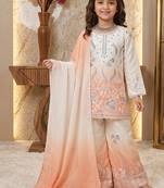 Designer party wear heavy natural crepe kids top plazzo & dupatta set