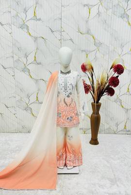 Designer party wear heavy natural crepe kids top plazzo & dupatta set 2