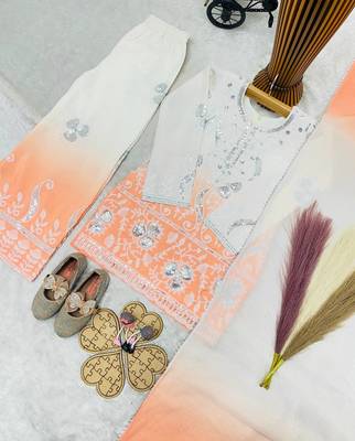 Designer party wear heavy natural crepe kids top plazzo & dupatta set 3
