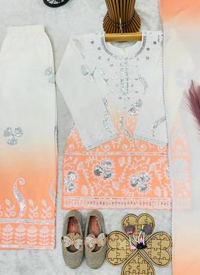 Designer party wear heavy natural crepe kids top plazzo & dupatta set 4