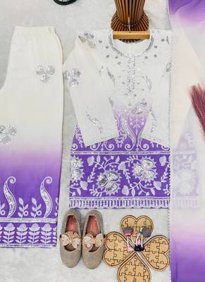 Designer party wear heavy natural crepe kids top plazzo & dupatta set 4