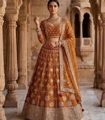 MUSTARD Faux Georgette Real Mirror Work Lehenga Choli