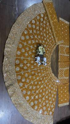 MUSTARD Faux Georgette Real Mirror Work Lehenga Choli 3