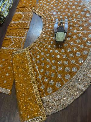 MUSTARD Faux Georgette Real Mirror Work Lehenga Choli 4