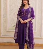 Purple Embroidered kurta set with dupatta 
