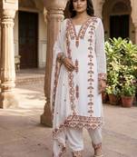 White Embroidered kurta set with dupatta